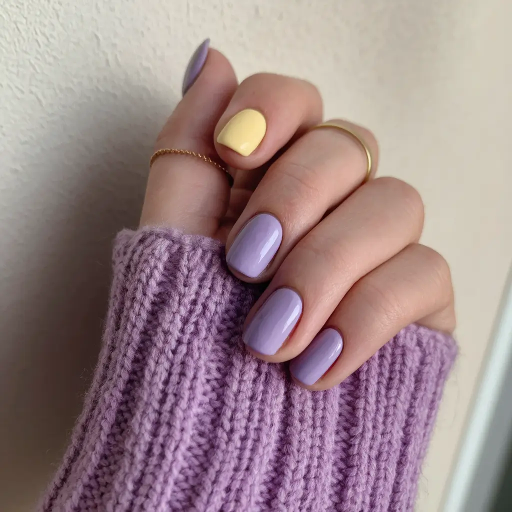 2025 Neutral Fall Nails Lavender and Butter Yellow Playfulness
