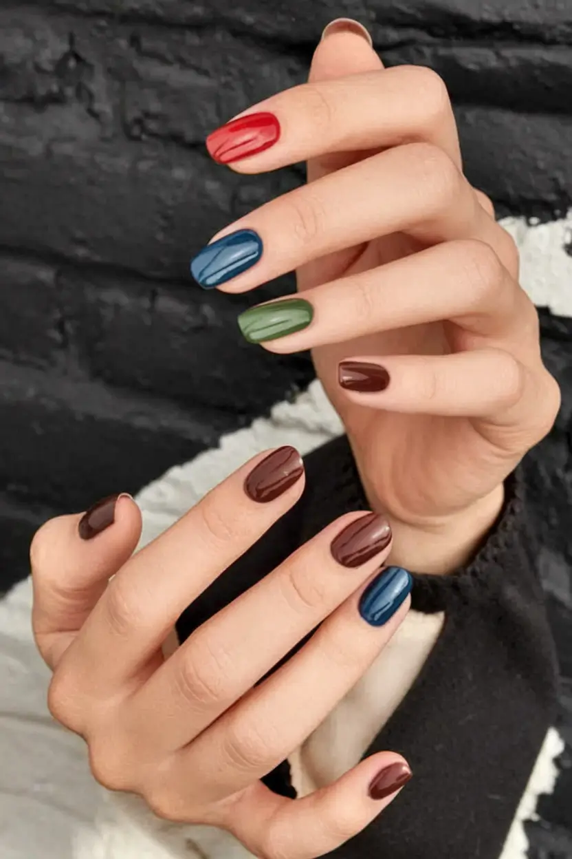 2025 Neutral Fall Nails Rich Multicolor Fall Palette