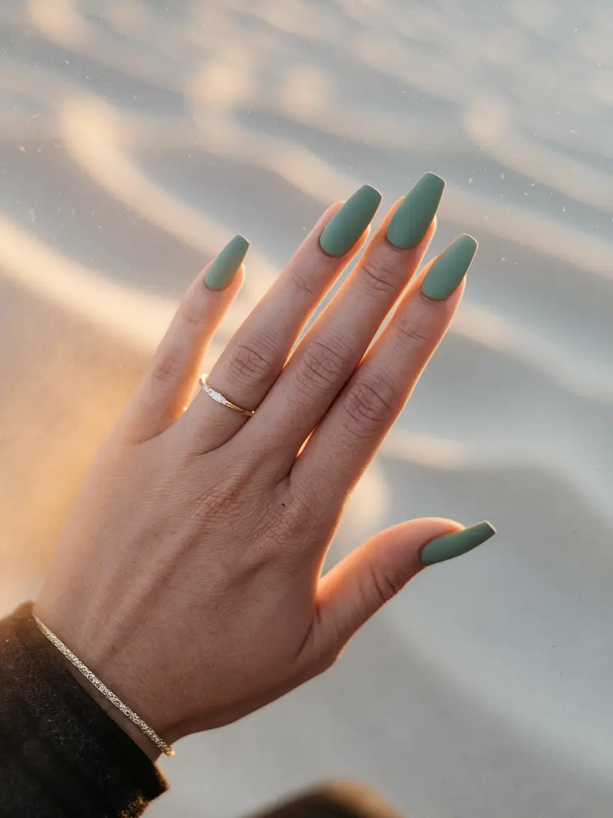 2025 Neutral Fall Nails Matte Sage Squoval Calm