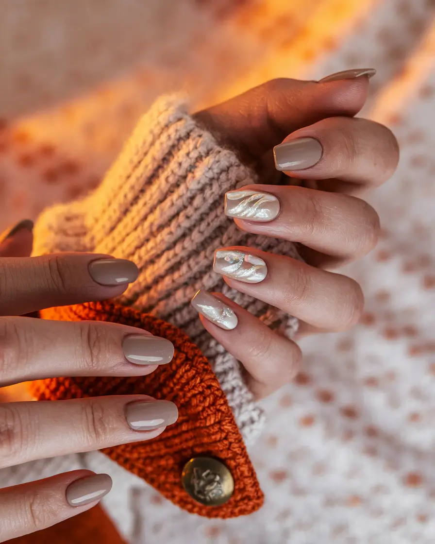 2025 Neutral Fall Nails Pearlescent Beige Charm