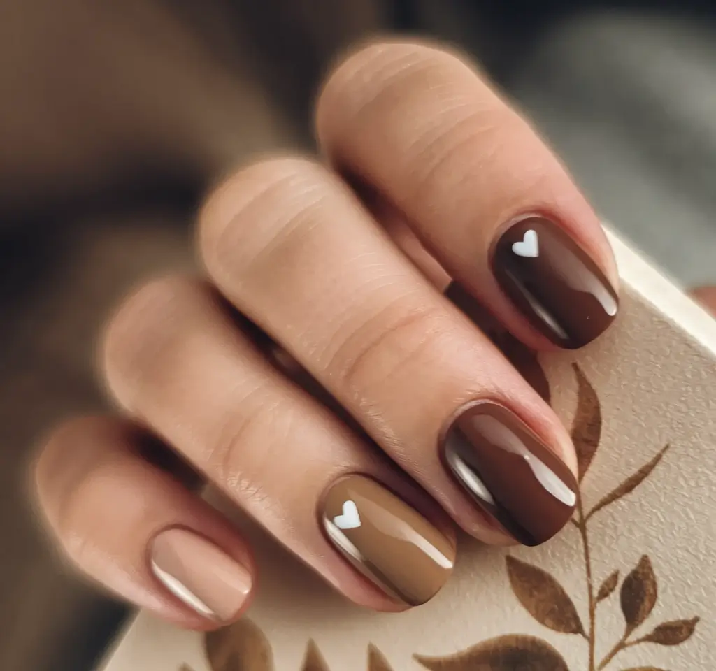 2025 Neutral Fall Nails Chocolate Hearts Minimalism