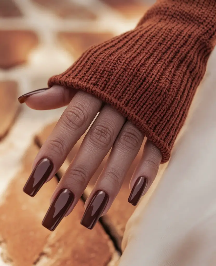 2025 Neutral Fall Nails Glossy Espresso Square