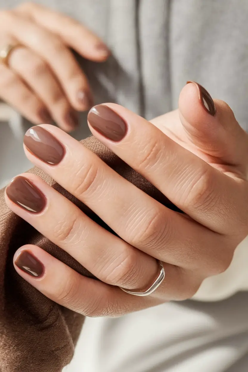 2025 Neutral Fall Nails Deep Chocolate Simplicity