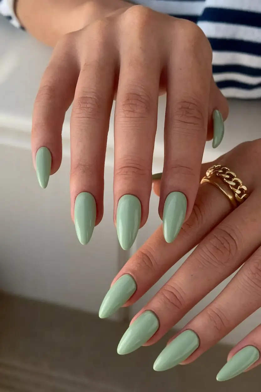 2025 Neutral Fall Nails Sage Green Almond Vibe