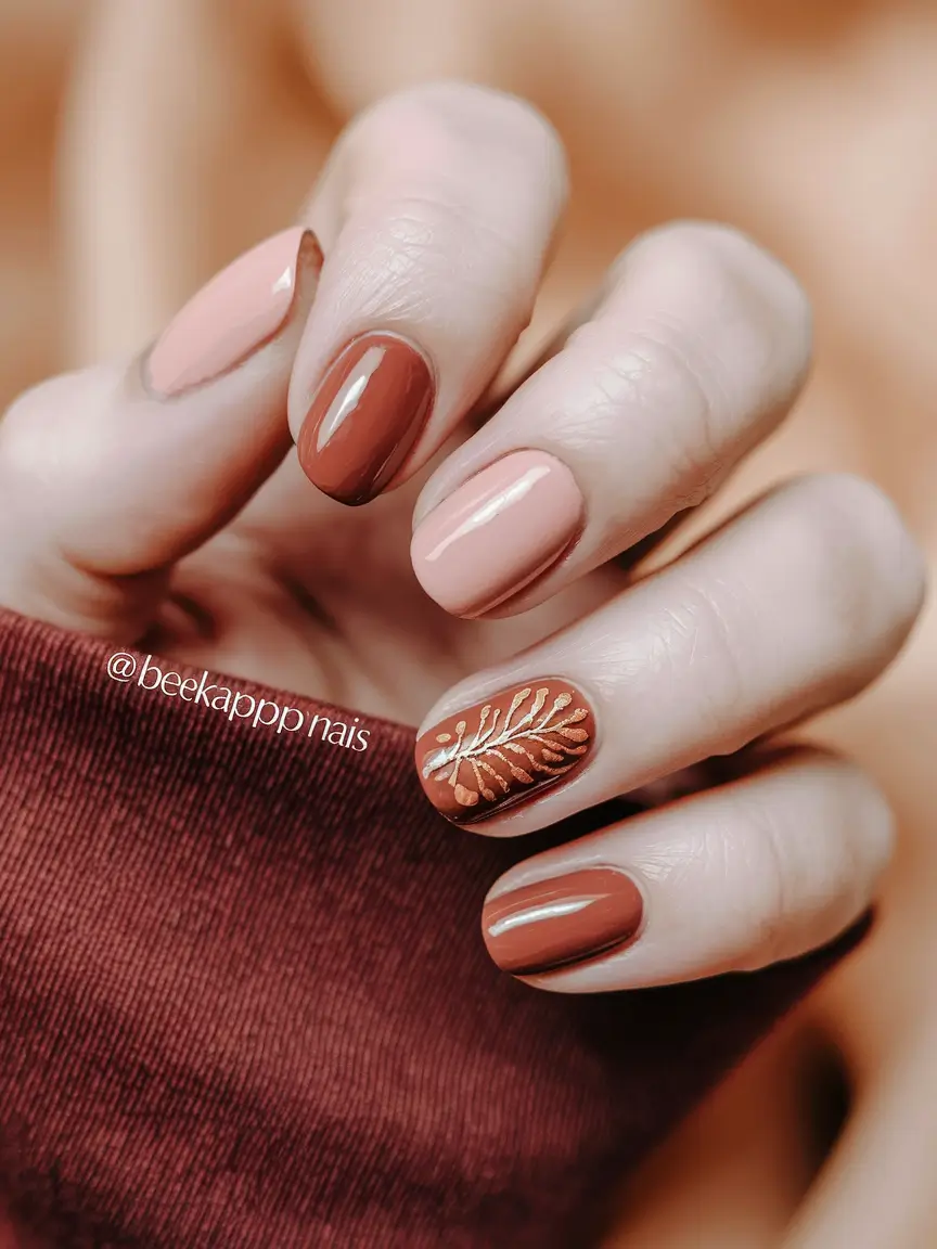 2025 Short Fall Nail Trends Clay & Cocoa with a Fall Foliage Twist