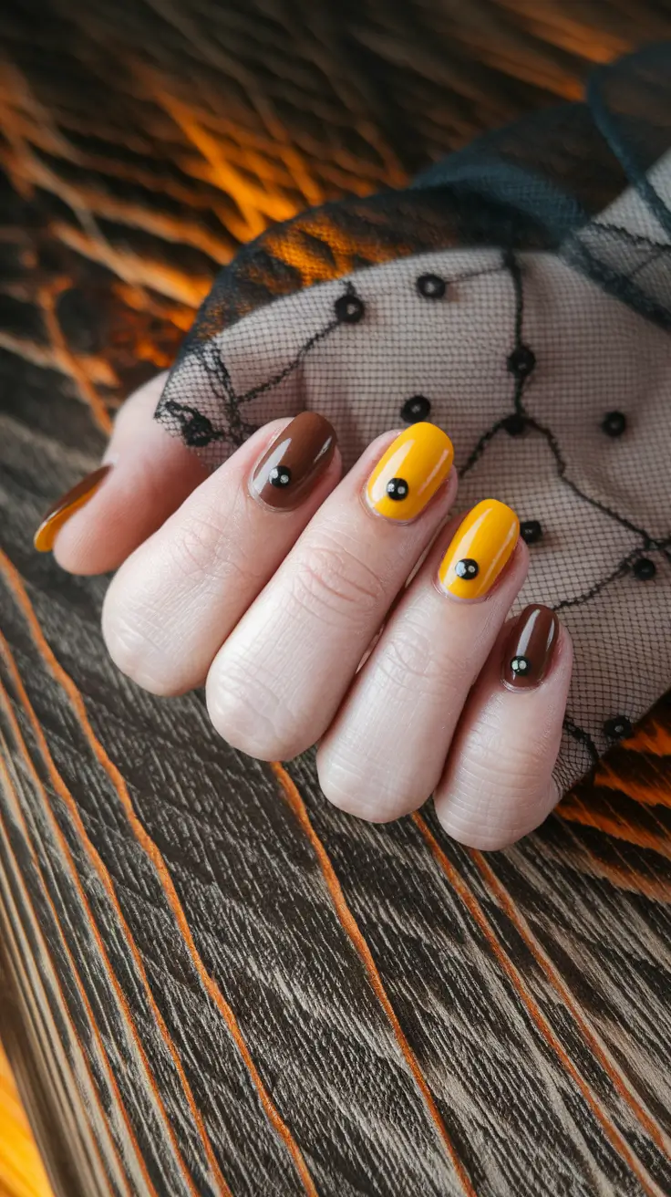2025 Short Fall Nail Trends Playful Contrast in Cocoa and Mustard