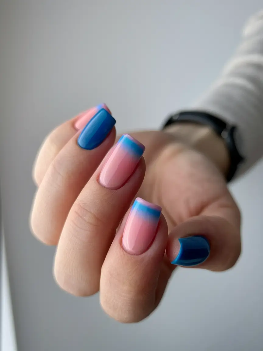 2025 Short Fall Nail Trends Blueberry French Fade with a Neon Kick