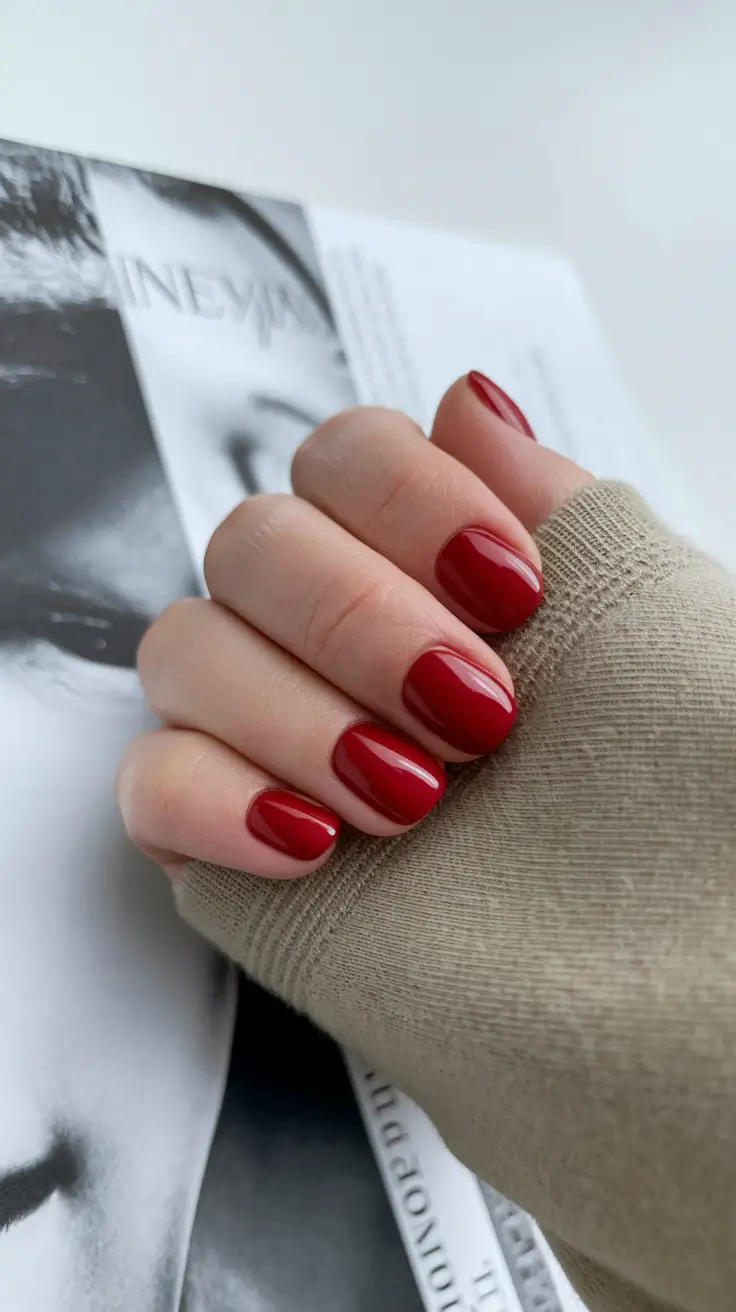 Autumn 2025 Nail Color Trends Short Scarlet Minimalism