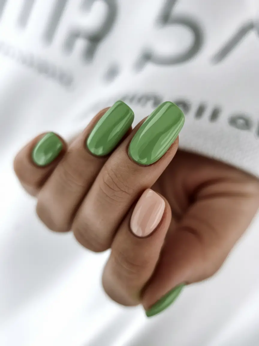 Autumn 2025 Nail Color Trends Green with a Neutral Accent
