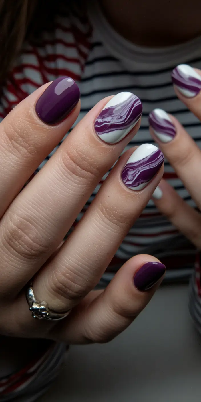 Autumn 2025 Nail Color Trends Plum Marble Accents