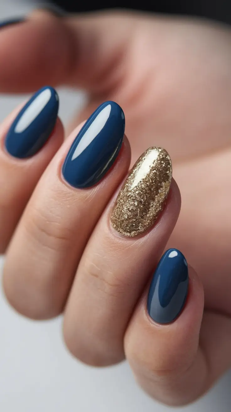 Autumn 2025 Nail Color Trends Navy and Gold Luxe