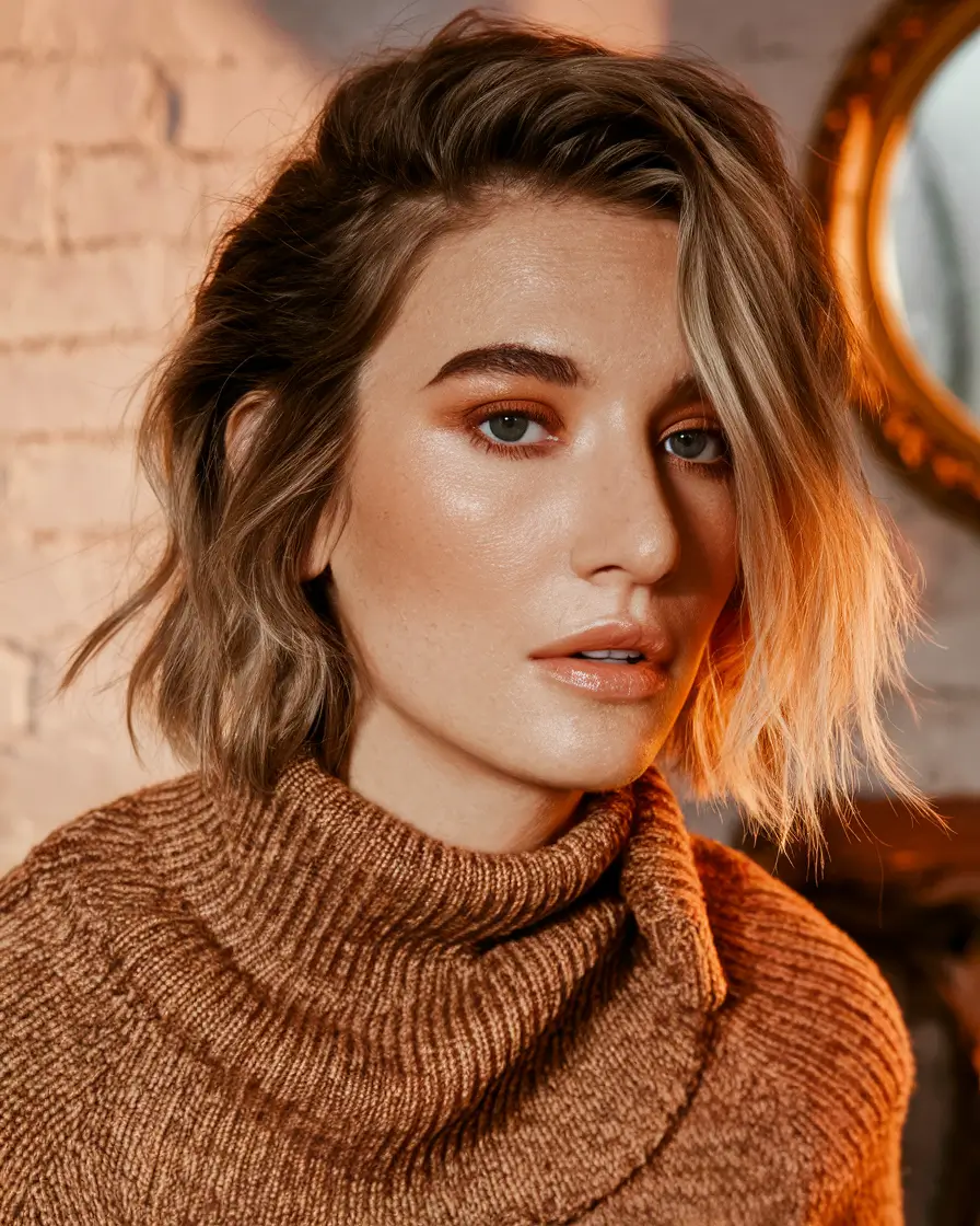 Best Fall 2025 Haircuts for Mid-Length Hair Textured Wavy Bob with Sun-Kissed Tips