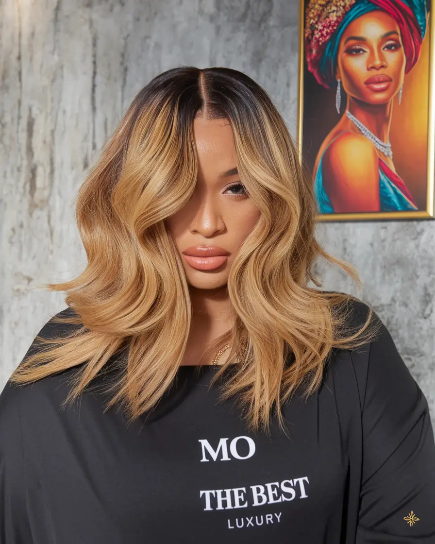 Best Fall 2025 Haircuts for Mid-Length Hair Golden Blonde Waves with Dark Roots