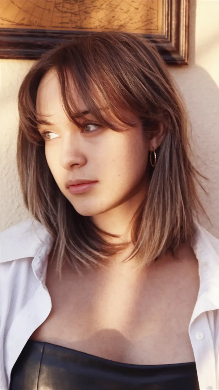 Best Fall 2025 Haircuts for Mid-Length Hair Textured Mid-Length Cut with Curtain Bangs