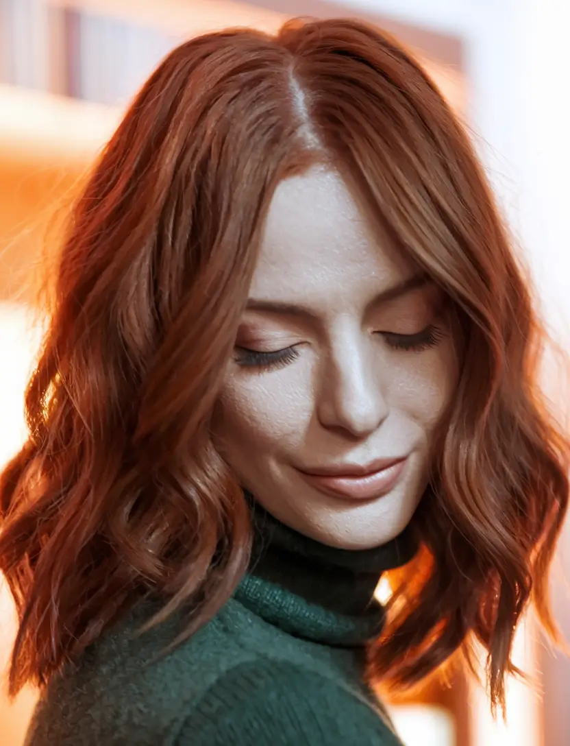 Best Fall 2025 Haircuts for Mid-Length Hair Warm Auburn Lob with Loose Texture