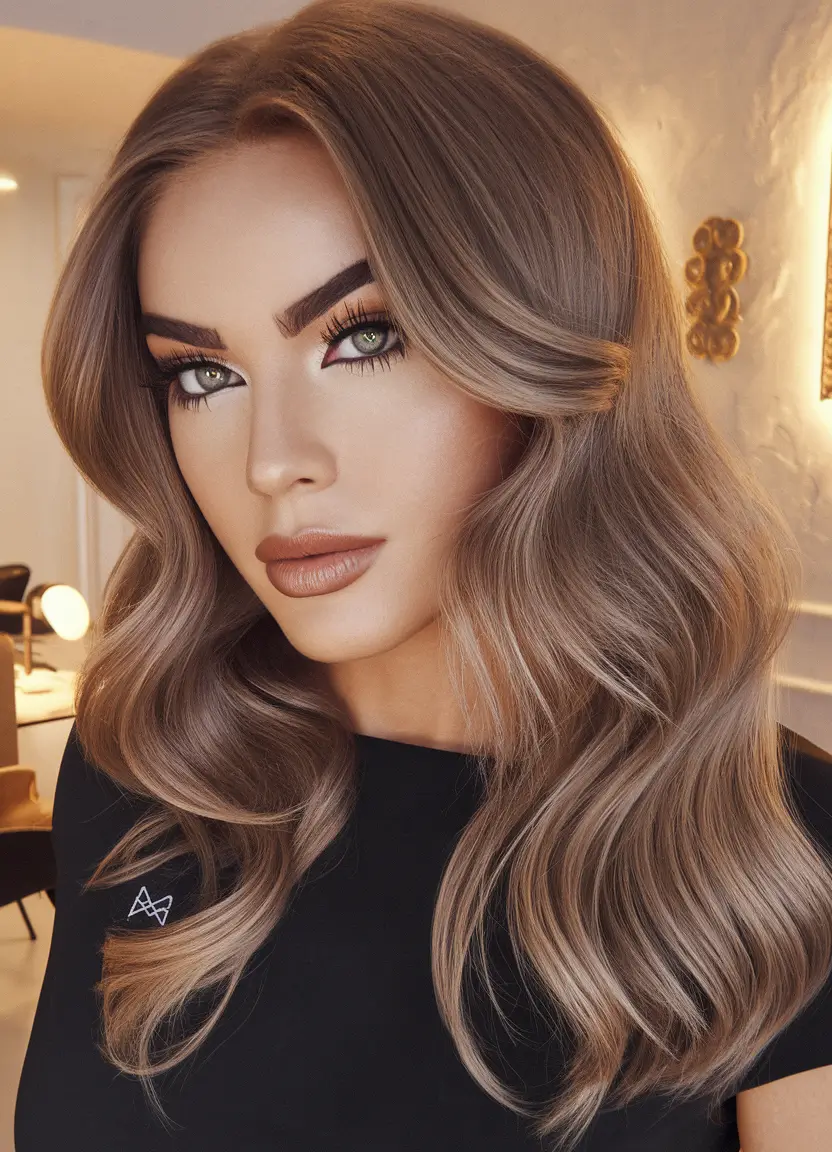 Best Fall 2025 Haircuts for Mid-Length Hair Glossy Waves with Side Part