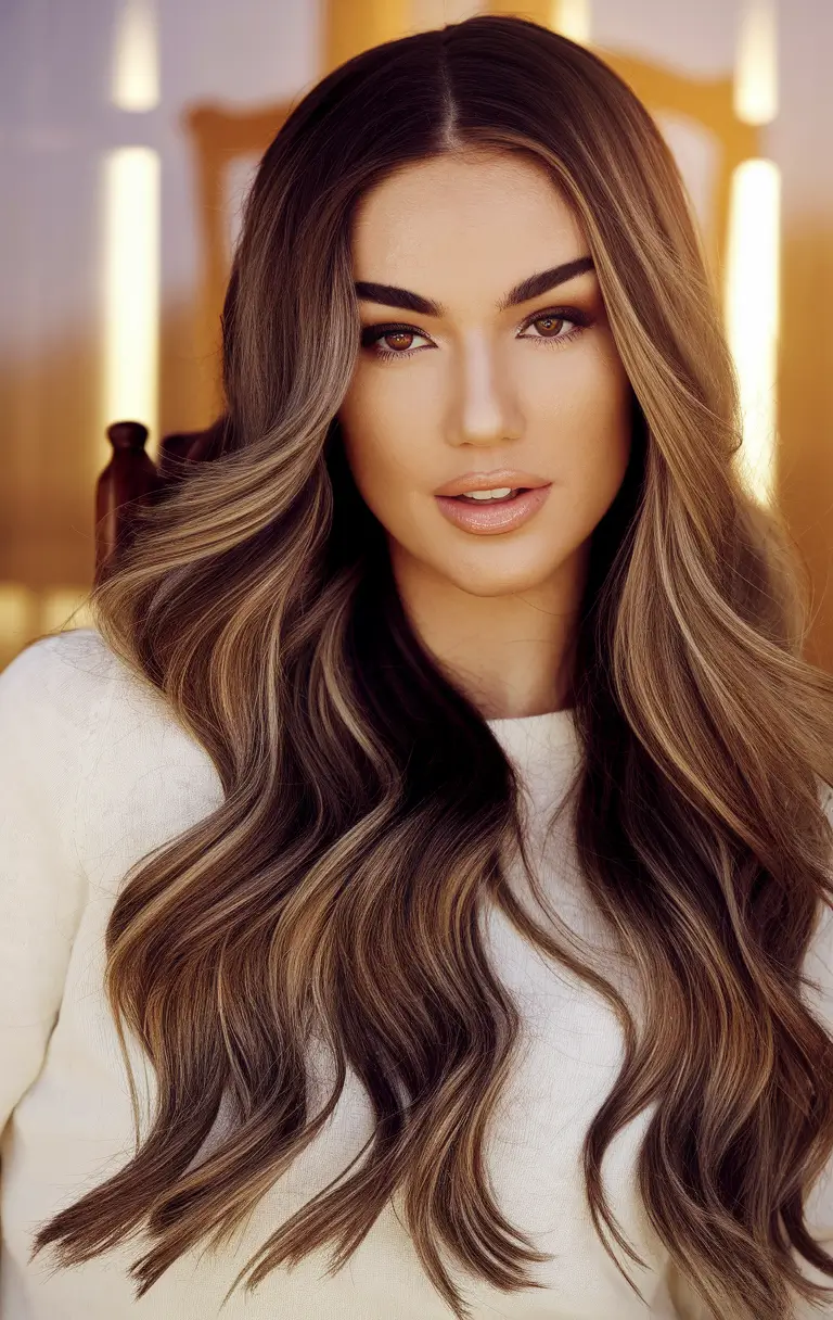 Best Long Haircut to Try This Fall 2025 Dimensional Waves with Rich Brunette Highlights