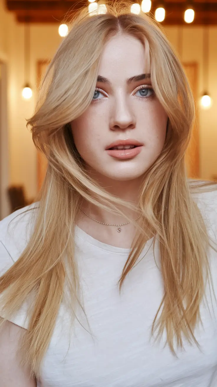 Best Long Haircut to Try This Fall 2025 Soft Layered Blonde with Curtain Bangs