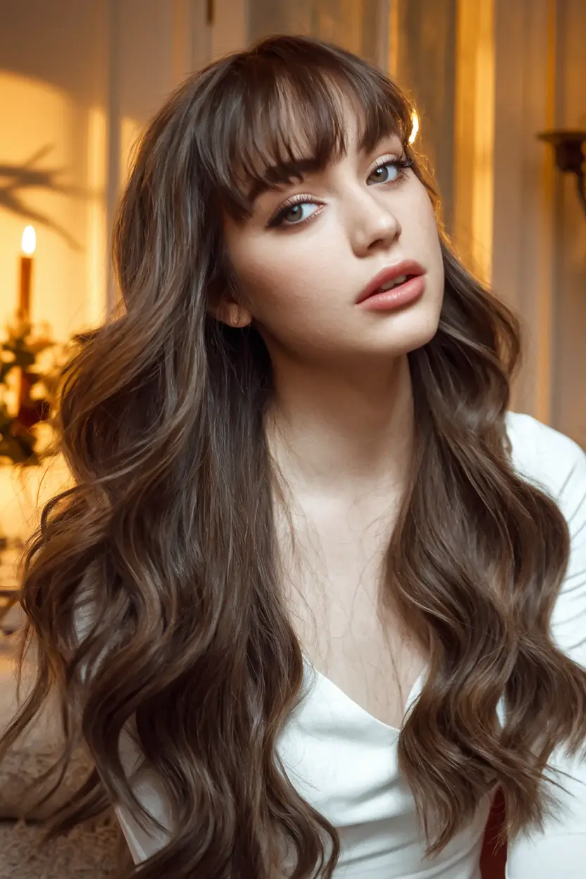 Best Long Haircut to Try This Fall 2025 Long Waves with Blunt Bangs