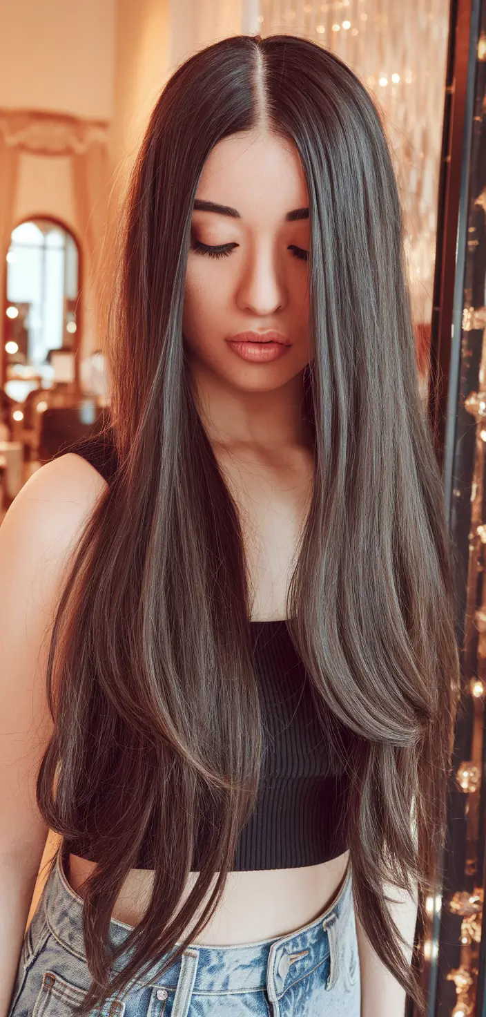 Best Long Haircut to Try This Fall 2025 Ultra-Sleek Layers with a Precise Center Part