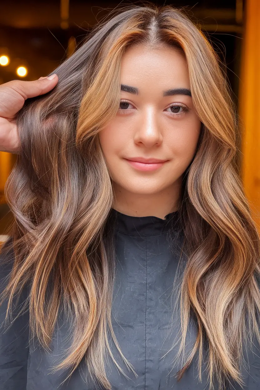 Chic and Cute Hair Color Ideas for Fall 2025 Chestnut Melt with Warm Caramel Ribbons