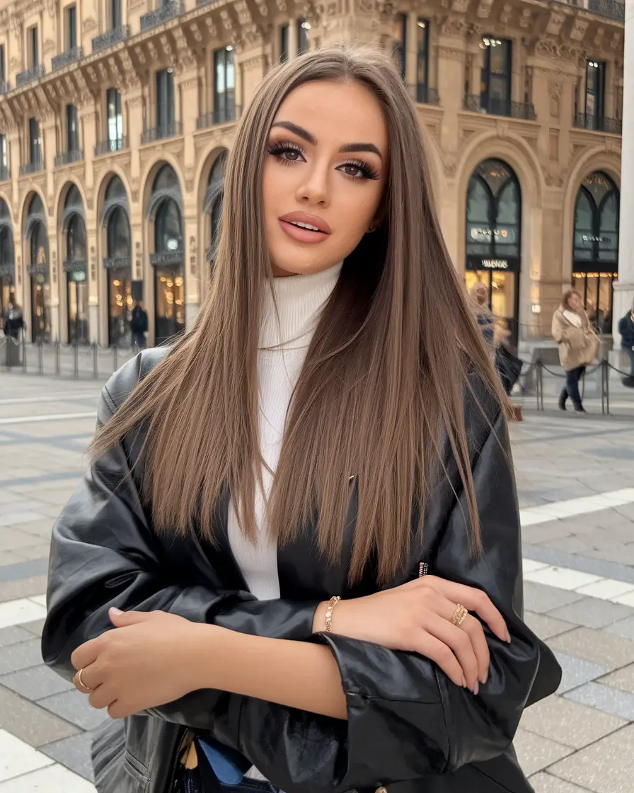 Chic and Cute Hair Color Ideas for Fall 2025 + Smooth Cocoa Brunette with Sleek Styling