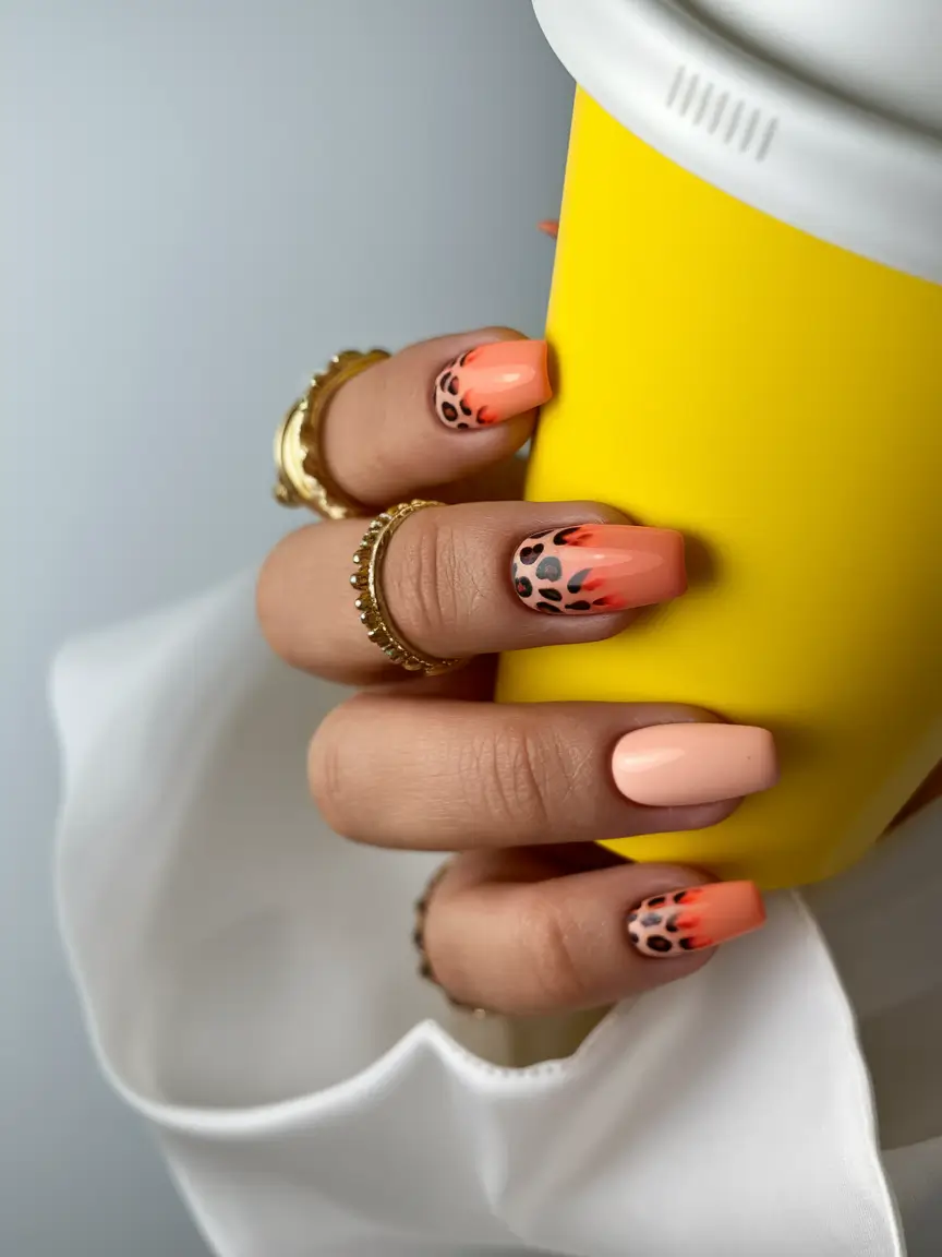 Creative Fall Gel Nail Designs 2025 Orange Ombre Leopard Tips