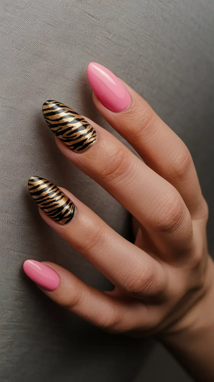 Creative Fall Gel Nail Designs 2025 Zebra Luxe Meets Candy Pink