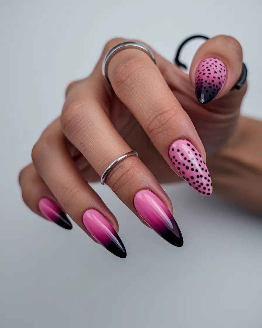 Creative Fall Gel Nail Designs 2025 Pink Fade & Dotted Drama