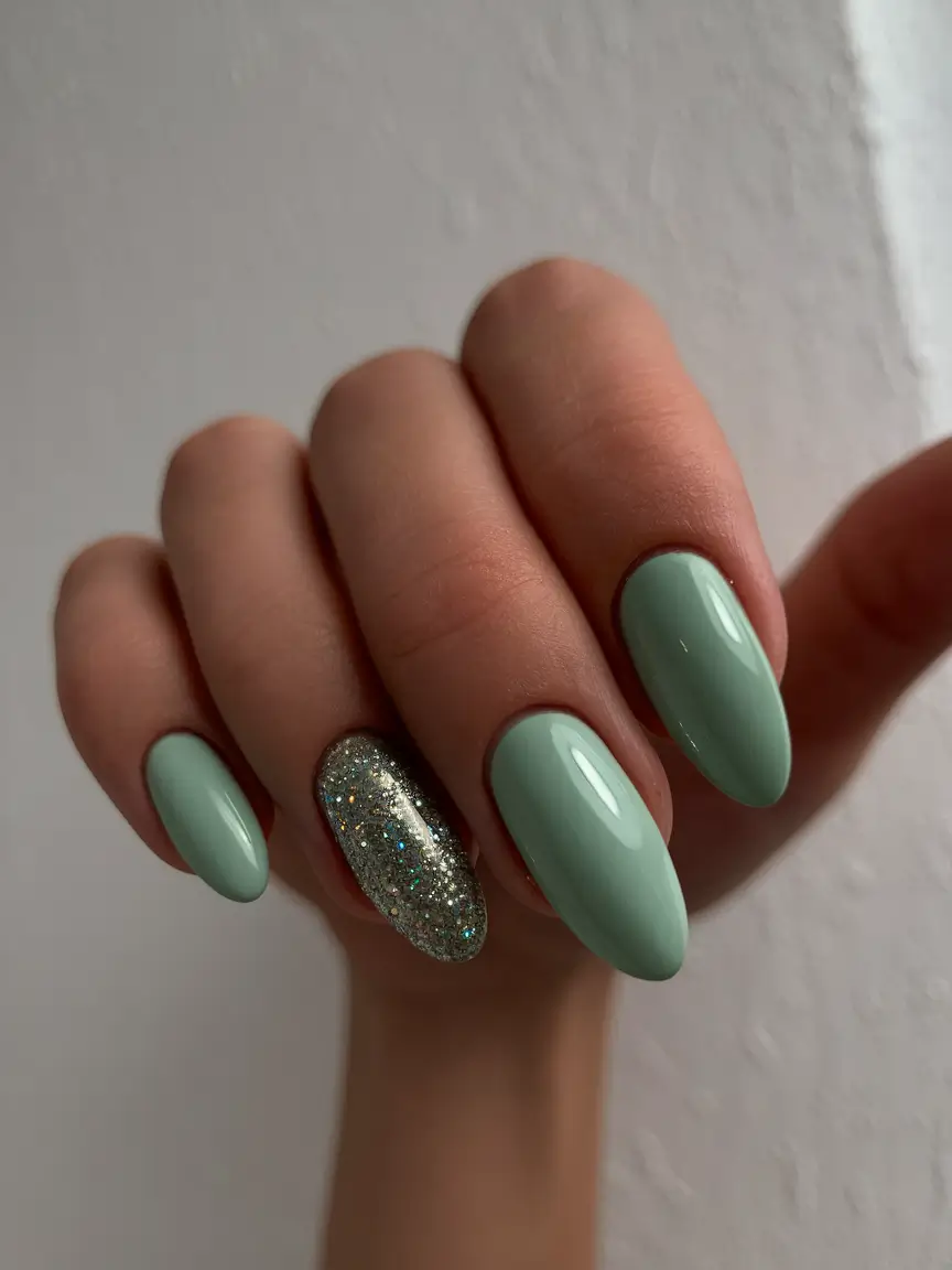 Creative Fall Gel Nail Designs 2025 Mint & Glitter Mix