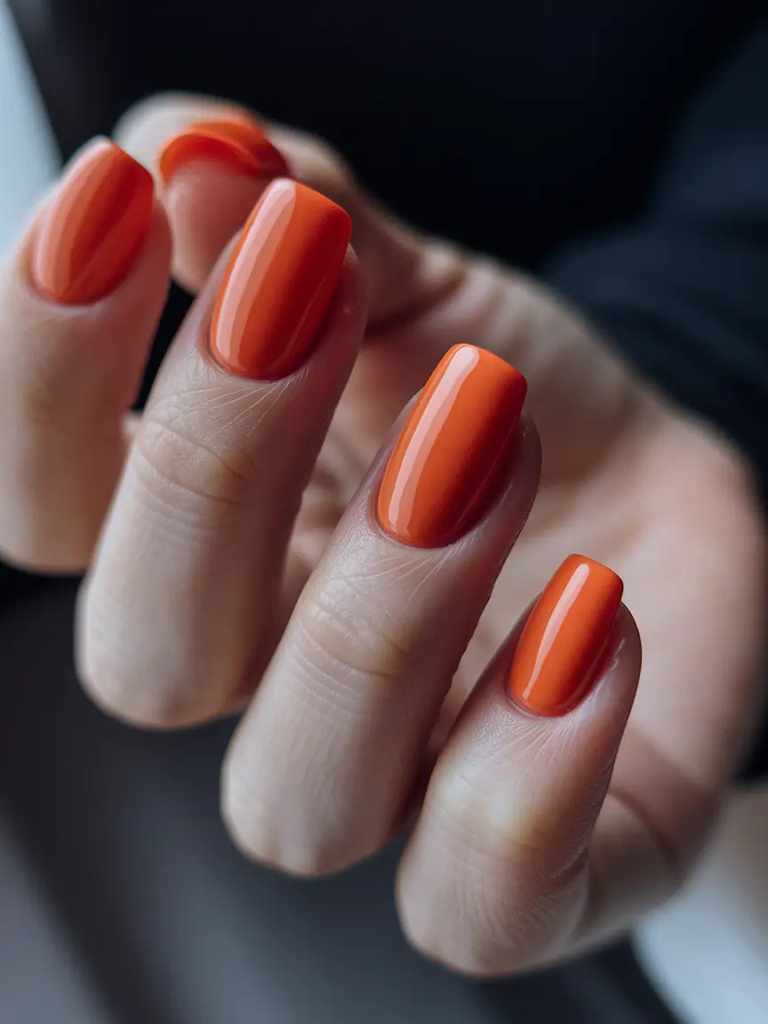 Creative Fall Gel Nail Designs 2025 Burnt Tangerine Bold