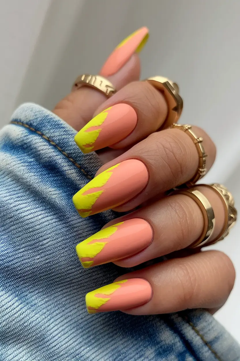 Creative Fall Gel Nail Designs 2025 Sunset Citrus Pop