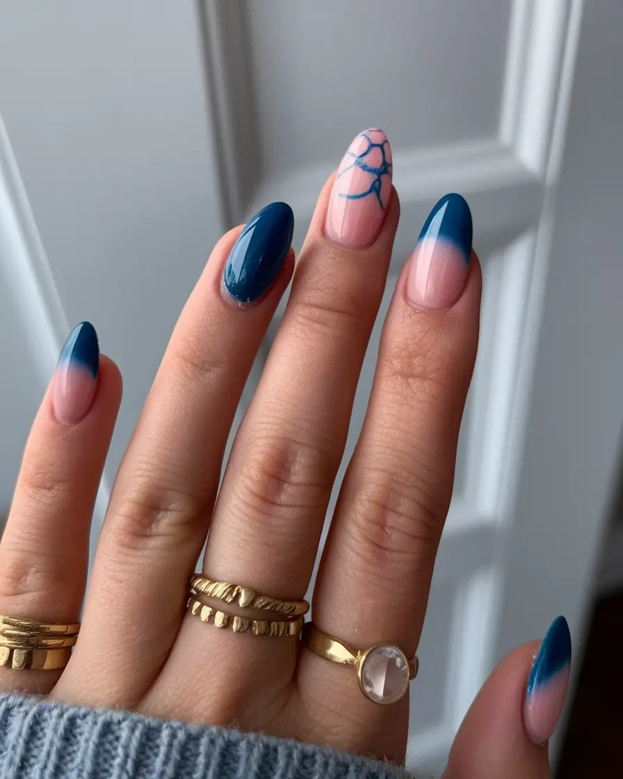 Creative Fall Gel Nail Designs 2025 Ocean Fade and Delicate Web Lines