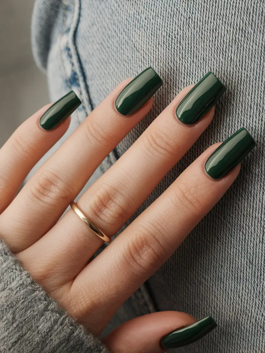 Early Fall Nails Ideas for 2025 Dark Emerald Classy Square