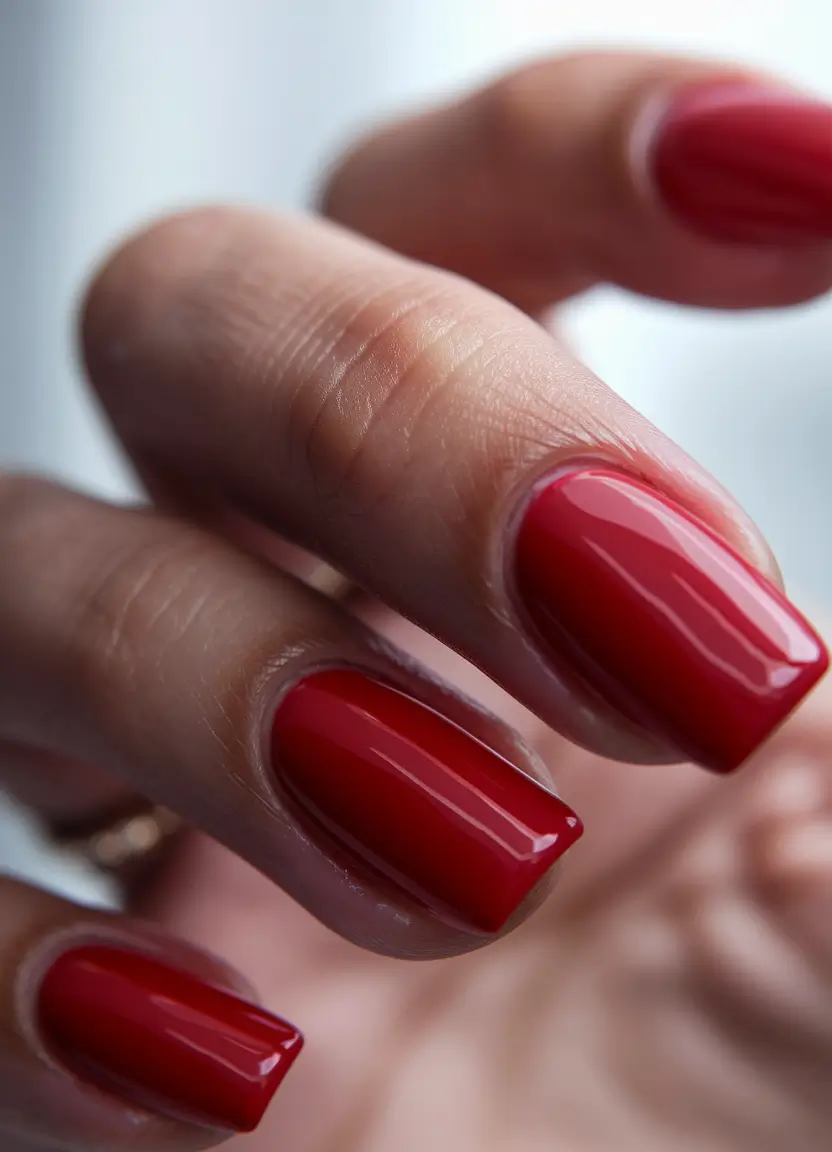 Early Fall Nails Ideas for 2025 Glossy Classic Crimson