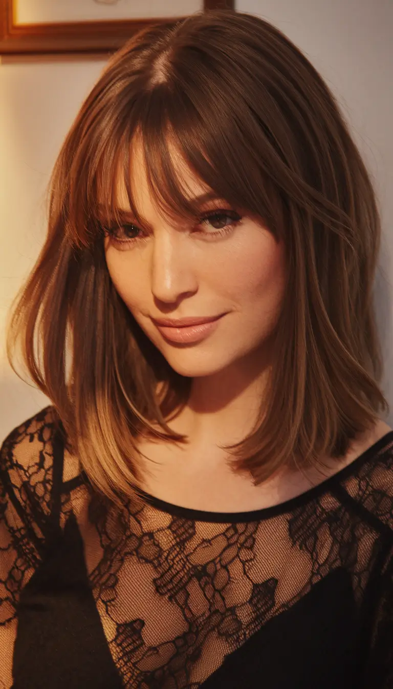 Fall 2025 Bangs & Haircut Combo Ideas Soft Layered Medium Bob with Curtain Bangs
