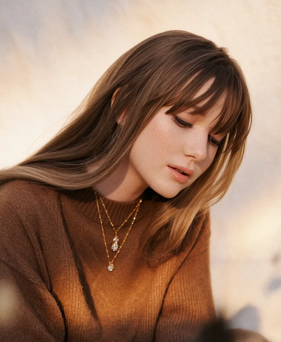 Fall 2025 Bangs & Haircut Combo Ideas Long Layers with Soft Curtain Bangs
