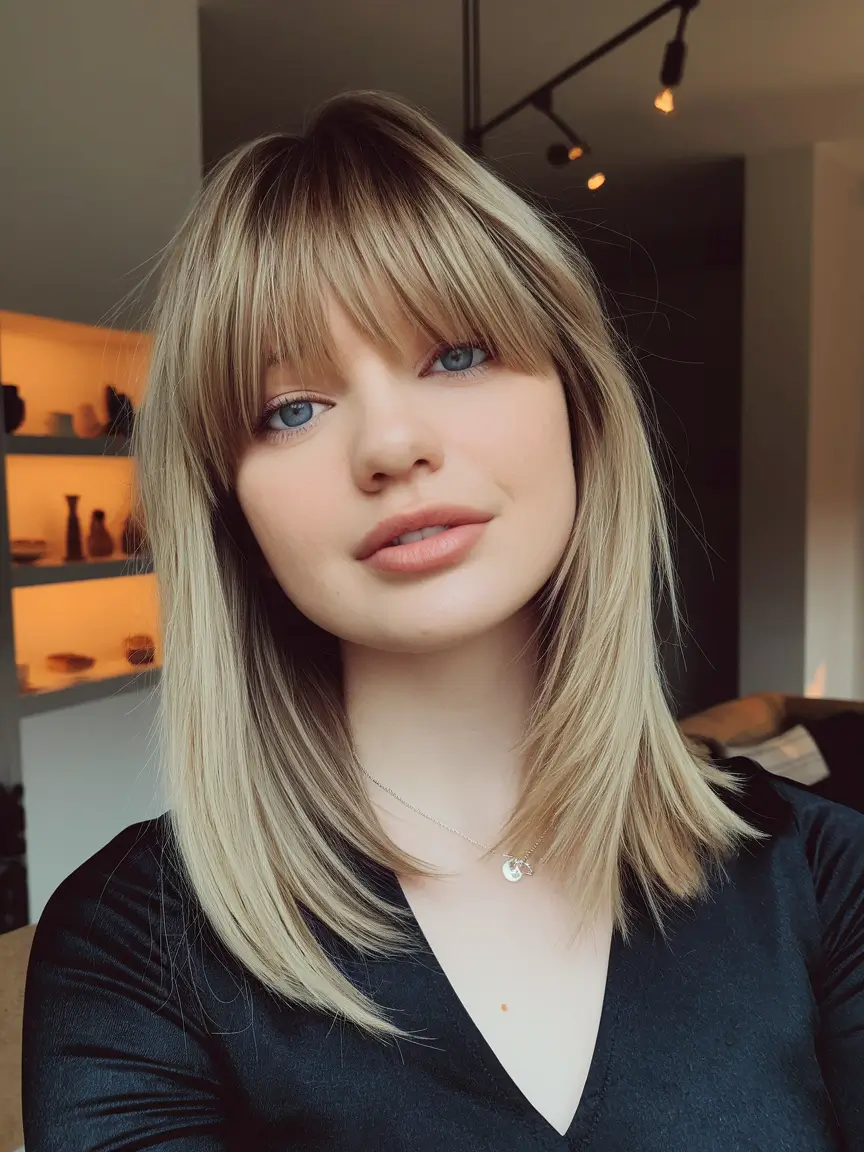 Fall 2025 Bangs & Haircut Combo Ideas Layered Mid Length Cut with Wispy Bangs