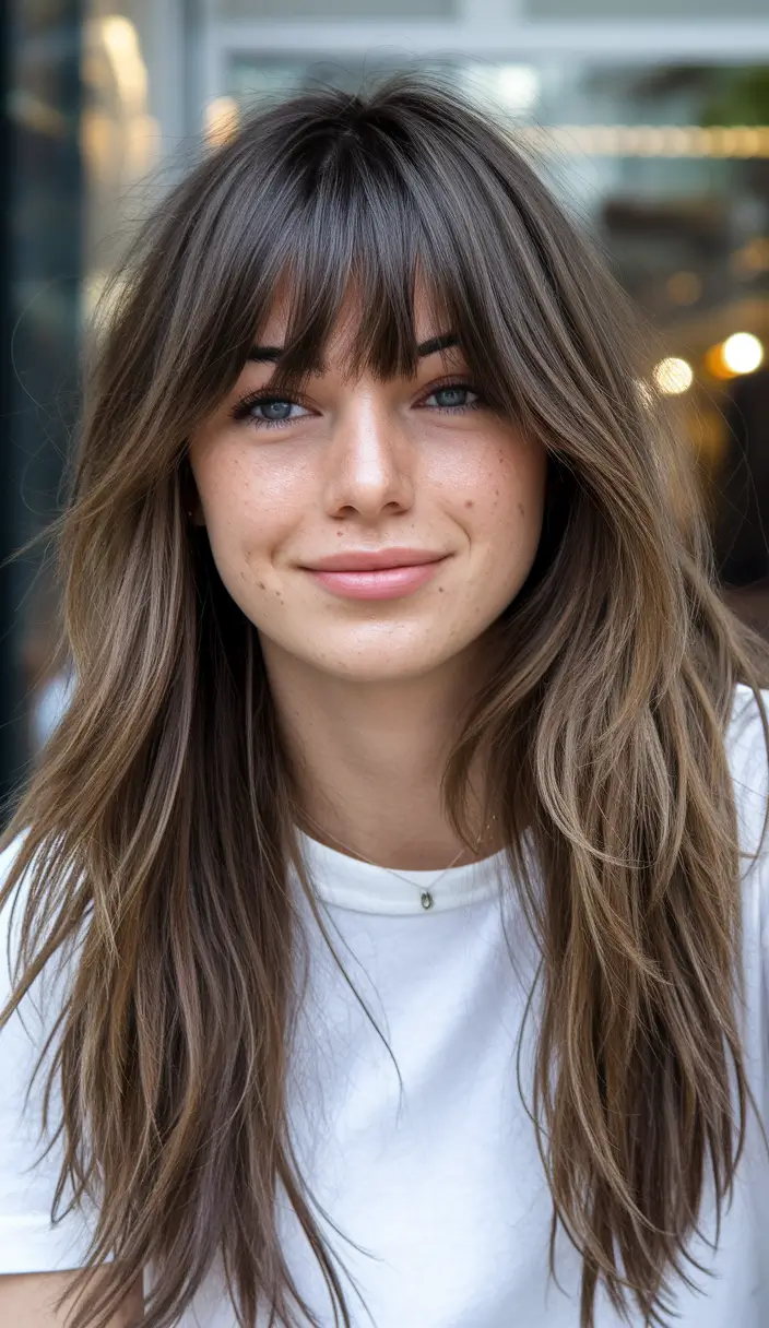 Fall 2025 Bangs & Haircut Combo Ideas Long Layered Cut with Wispy Curtain Bangs