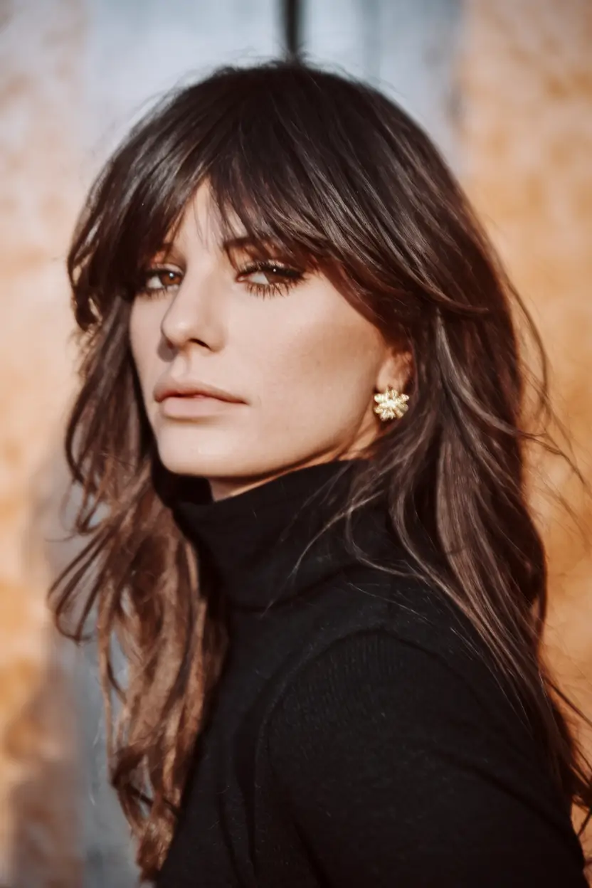 Fall 2025 Bangs & Haircut Combo Ideas Long Wolfcut with Voluminous Curtain Bangs