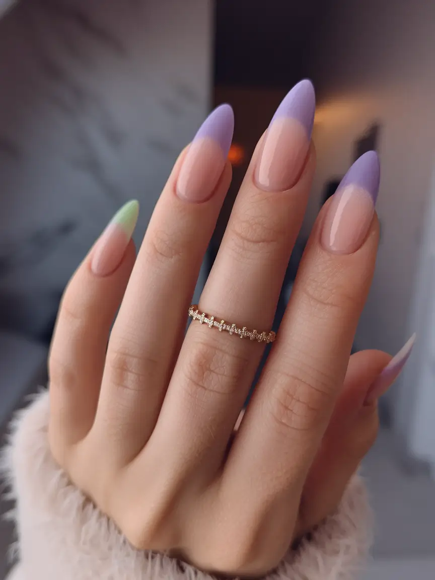 Fall 2025 French Tip Nails Soft Fade in Lavender and Mint
