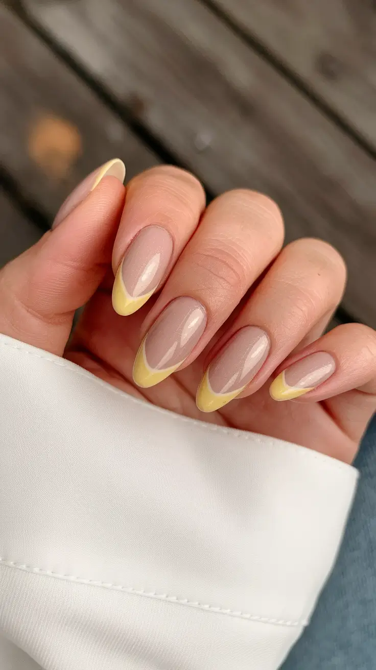 Fall 2025 French Tip Nails Buttery Yellow French Twist