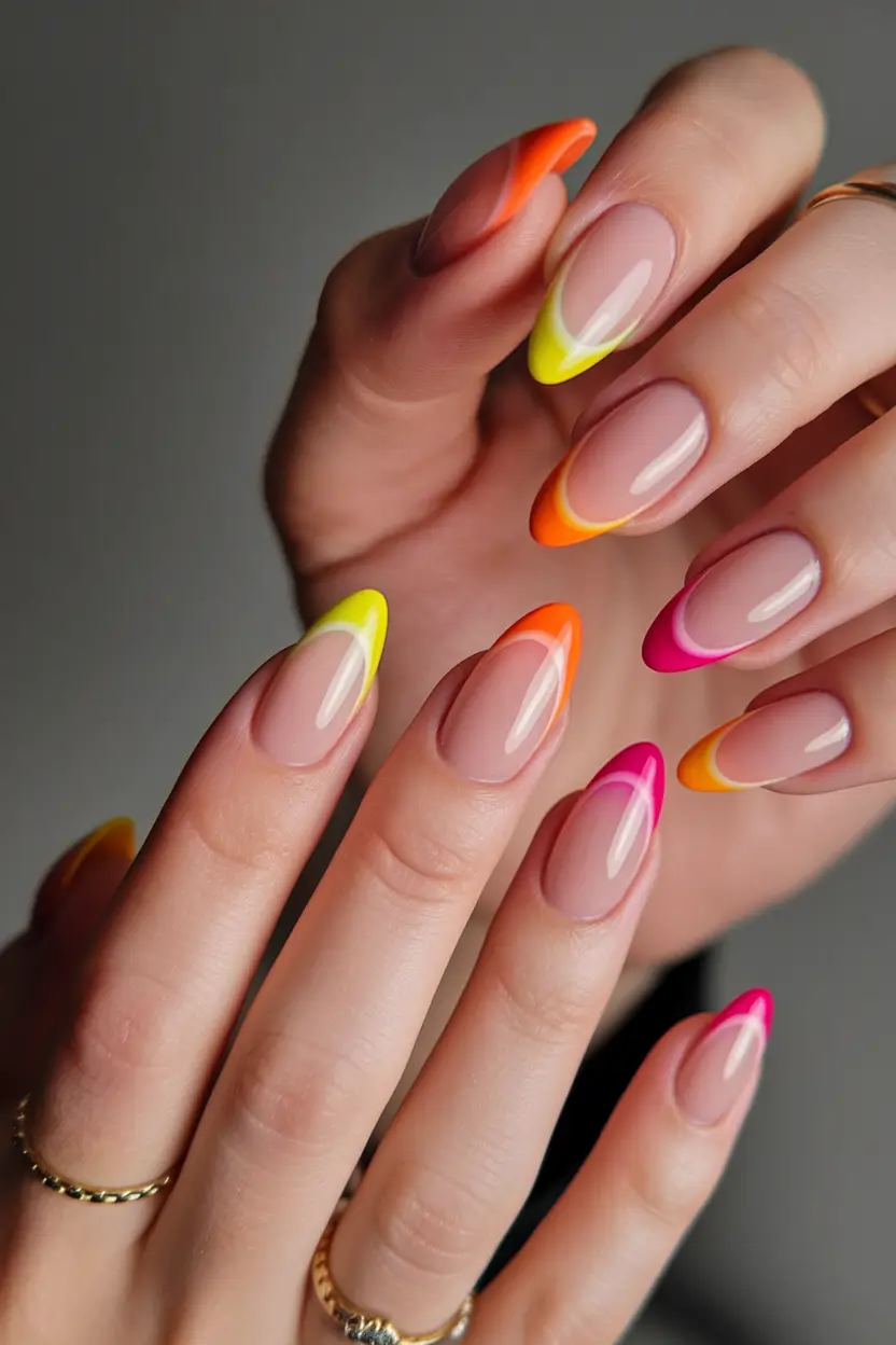 Fall 2025 French Tip Nails Sunset Fade Rainbow Tips