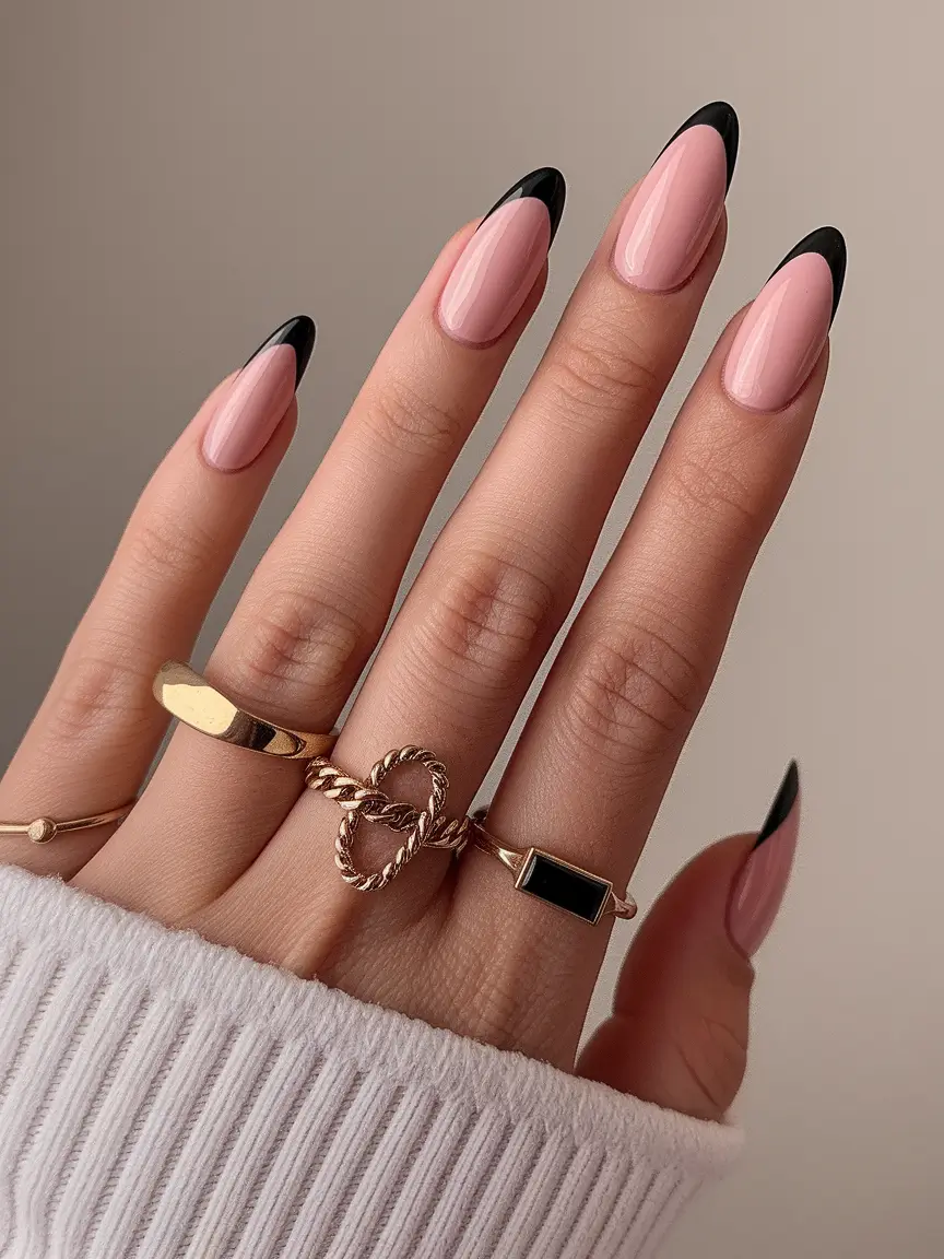 Fall 2025 French Tip Nails Chic Noir French on Almond Nails