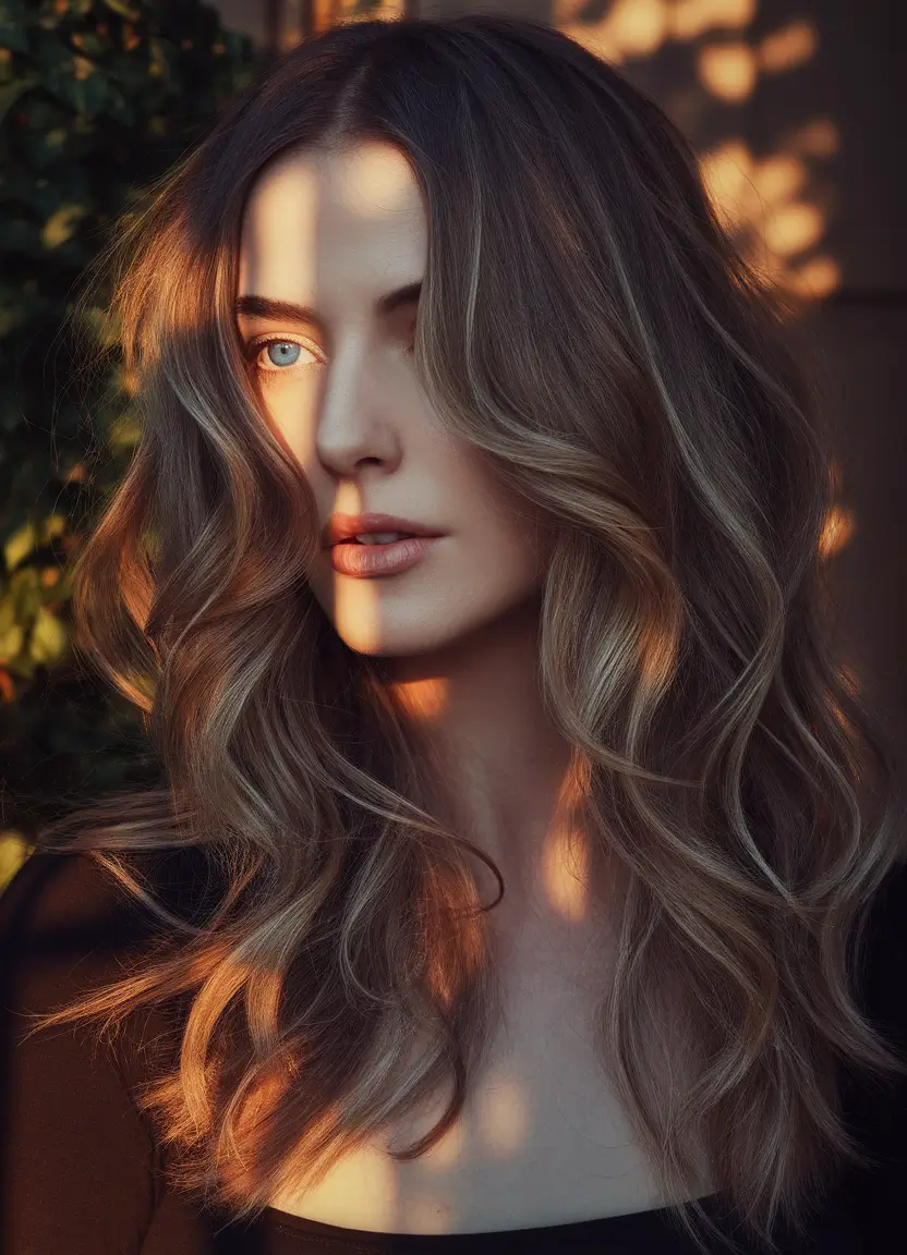 Fall 2025 Hair Colors on Deep Skin Tones Glossy Cocoa Waves with Ash Undertones