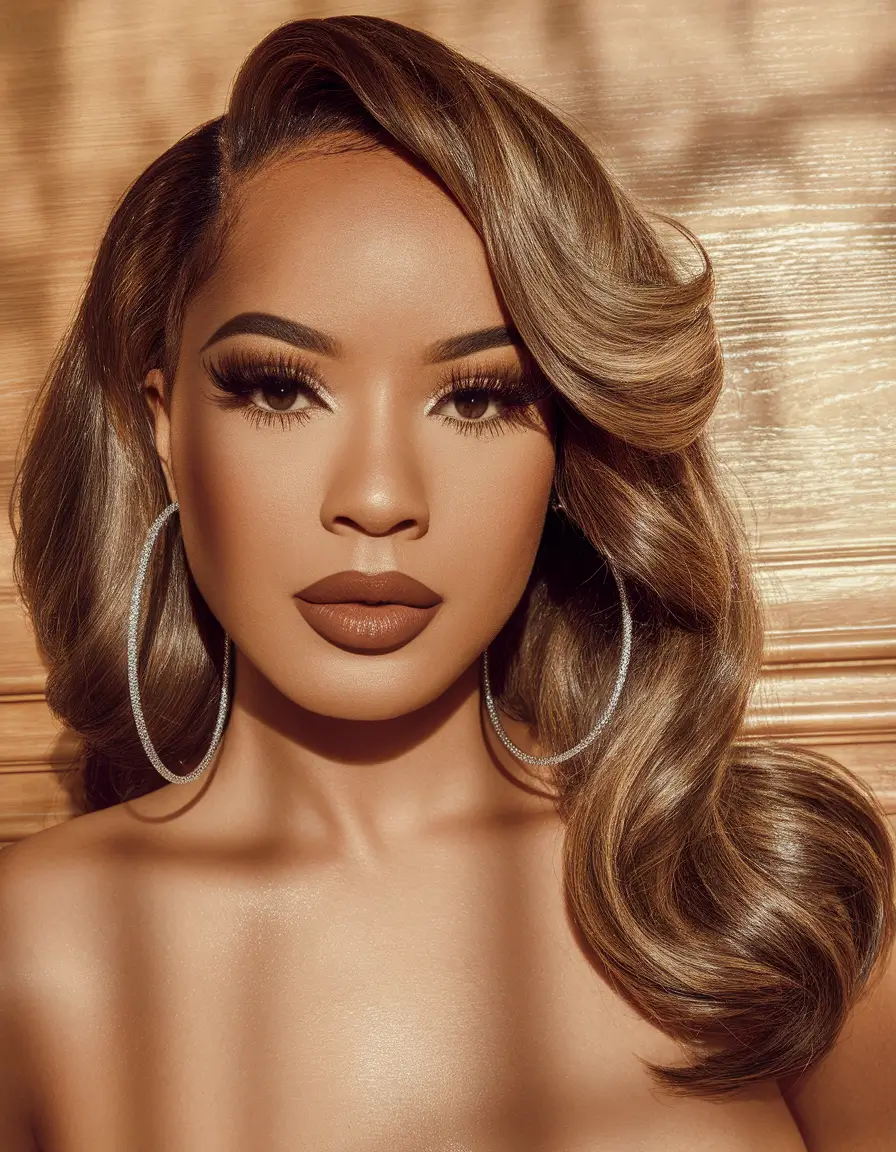 Fall 2025 Hair Colors on Deep Skin Tones Golden Mocha Luxe Waves