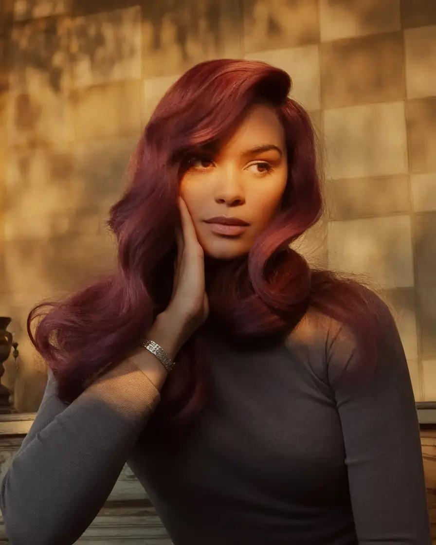 Fall 2025 Hair Colors on Deep Skin Tones Berry Mauve Velvet
