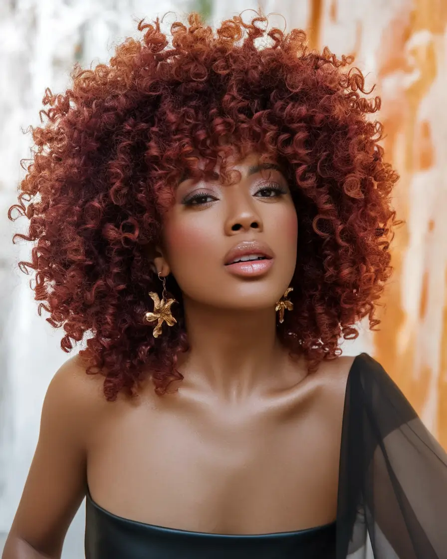 Fall 2025 Hair Colors on Deep Skin Tones Cranberry Curls with a Luxe Finish