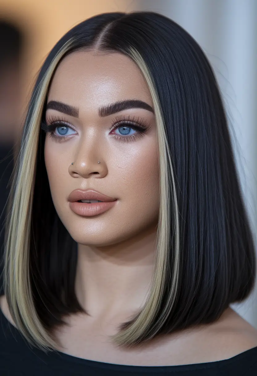 Fall 2025 Hairstyle + Hair Color Inspiration Bold Contrast with Face-Framing Highlights