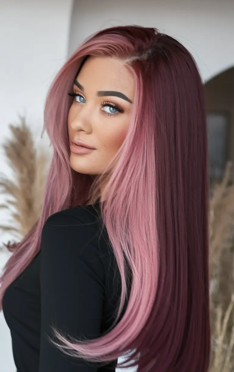 Fall 2025 Hairstyle + Hair Color Inspiration Rosé and Burgundy Ombre